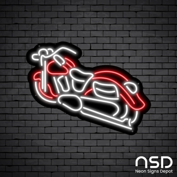 Motorcycle Red White Neon Bar Sign_Black Brick_Mockup_Black Motorcycle Red White Neon Bar Sign_Black Brick_Mockup_Black
