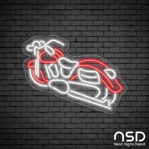 Motorcycle Red White Neon Bar Sign_Black Brick_Mockup_Transparent Motorcycle Red White Neon Bar Sign_Black Brick_Mockup_Transparent