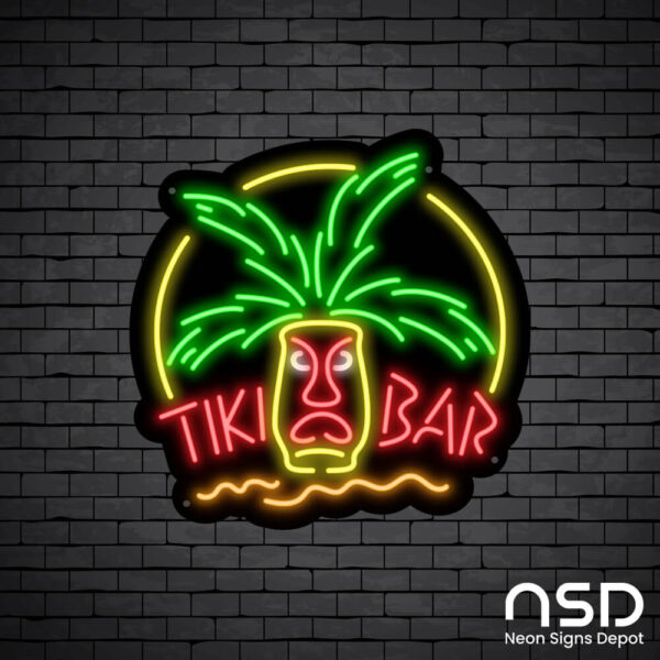Tiki Bar Mask Neon Bar Sign_Black Brick_Mockup_Black Tiki Bar Mask Neon Bar Sign_Black Brick_Mockup_Black