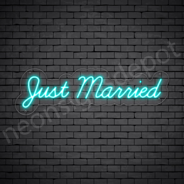 PHRASES NEON SIGN-JUST-MARRIED-9x30-TORQUIOSE-WS-C Phrases Neon Sign Just Married