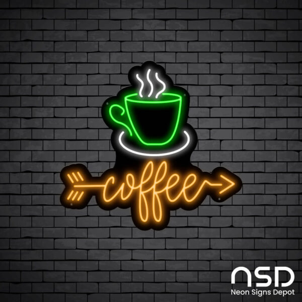 Coffee Neon Sign Coffee Arrow_Black Brick_Mockup_Black Coffee Neon Sign Coffee Arrow_Black Brick_Mockup_Black