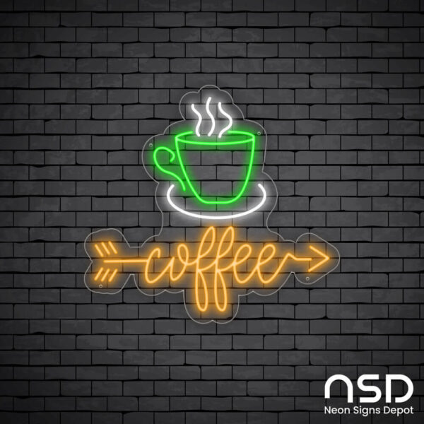 Coffee Neon Sign Coffee Arrow_Black Brick_Mockup_Transparent Coffee Neon Sign Coffee Arrow_Black Brick_Mockup_Transparent