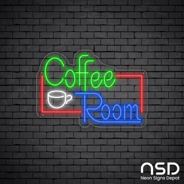 Coffee Neon Sign Coffee Room_Black Brick_Mockup_Transparent Coffee Neon Sign Coffee Room_Black Brick_Mockup_Transparent