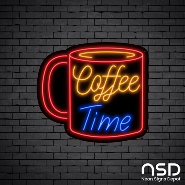 Coffee Neon Sign Coffee Time Mug_Black Brick_Mockup_Black Coffee Neon Sign Coffee Time Mug_Black Brick_Mockup_Black