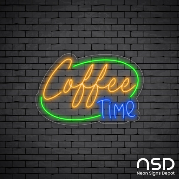 Coffee Neon Sign Coffee Time_Black Brick_Mockup_Transparent Coffee Neon Sign Coffee Time_Black Brick_Mockup_Transparent