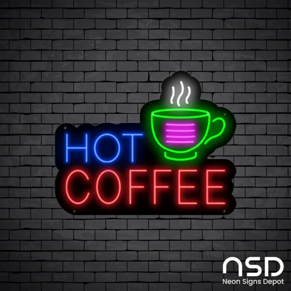 Coffee Neon Sign Hot Coffee_Black Brick_Mockup_Black Coffee Neon Sign Hot Coffee_Black Brick_Mockup_Black