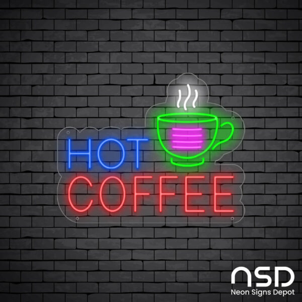 Coffee Neon Sign Hot Coffee_Black Brick_Mockup_Transparent Coffee Neon Sign Hot Coffee_Black Brick_Mockup_Transparent