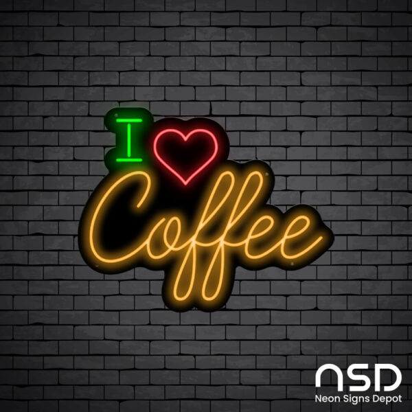Coffee Neon Sign I Love Coffee_Black Brick_Mockup_Black Coffee Neon Sign I Love Coffee_Black Brick_Mockup_Black