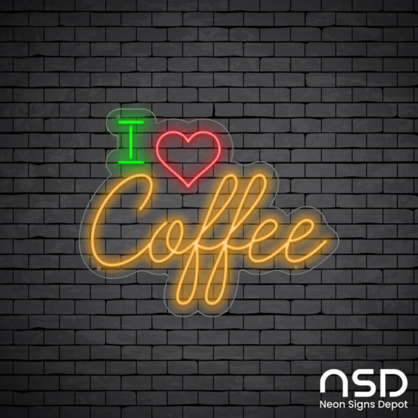 Coffee Neon Sign I Love Coffee_Black Brick_Mockup_Transparent Coffee Neon Sign I Love Coffee_Black Brick_Mockup_Transparent