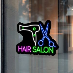 Hair Salon Neon Sign Scissor & Blower Hair Salon