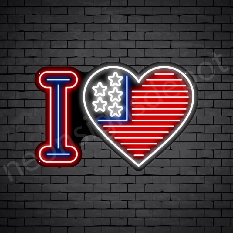 I Love America Flag Neon Sign 20x30 inches