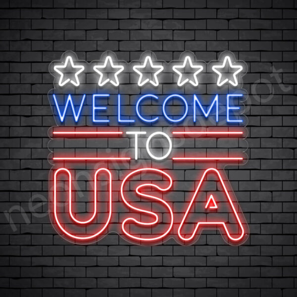 Welcome-to-USA-Flag-Neon-Sign-29x30-WS-C Welcome to USA Flag Neon Sign - transparent