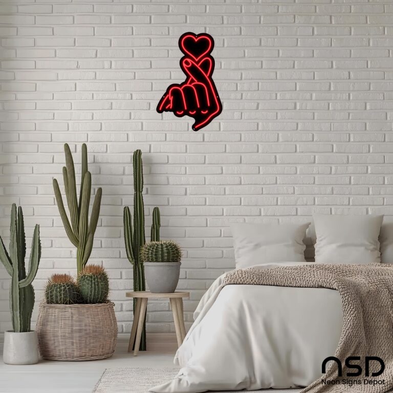 Red finger-heart LED neon sign