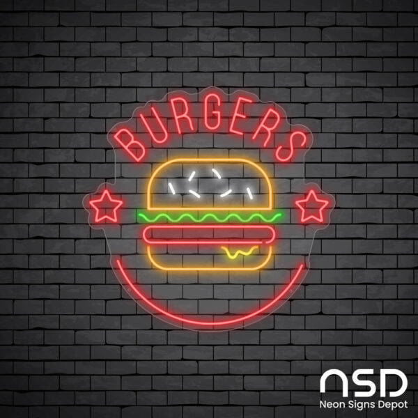 Burger Stars Neon Sign_Black Brick_Mockup_Transparent Burger Stars Neon Sign_Black Brick_Mockup_Transparent