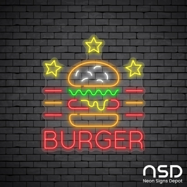 Burger Stars V2 Neon Sign_Black Brick_Mockup_Transparent Burger Stars V2 Neon Sign_Black Brick_Mockup_Transparent