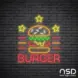 Burger Stars V2 Neon Sign_Black Brick_Mockup_Transparent