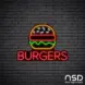 Burgers Neon Sign_Black Brick_Mockup_Black