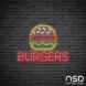 Burgers Neon Sign_Black Brick_Mockup_Transparent