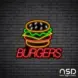 Burgers V4 Neon Sign_Black Brick_Mockup_Black