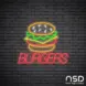 Burgers V4 Neon Sign_Black Brick_Mockup_Transparent