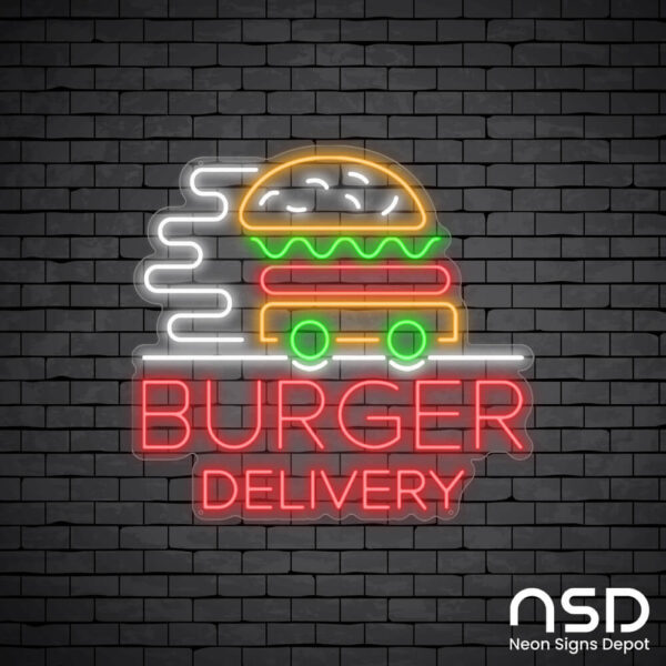 Burgers delivery Neon Sign_Black Brick_Mockup_Transparent Burgers delivery Neon Sign_Black Brick_Mockup_Transparent
