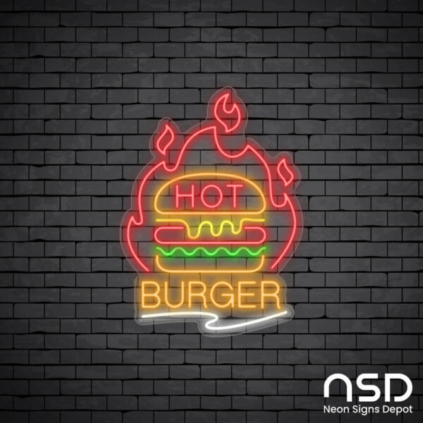 Hot Burger Neon Sign_Black Brick_Mockup_Transparent Hot Burger Neon Sign_Black Brick_Mockup_Transparent