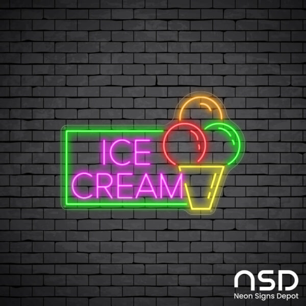 Ice cream V7 Neon Sign_Black Brick_Mockup_Transparent Ice cream V7 Neon Sign_Black Brick_Mockup_Transparent