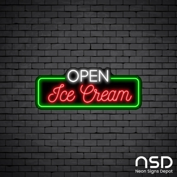 Open Ice cream V1 Neon Sign_Black Brick_Mockup_Black Open Ice cream V1 Neon Sign_Black Brick_Mockup_Black