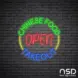 Chinese Food Open Take Out Neon Sign_Black Brick_Mockup_Transparent