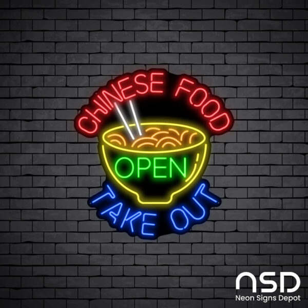 Chinese Food Open Take Out V2 Neon Sign_Black Brick_Mockup_Black Chinese Food Open Take Out V2 Neon Sign_Black Brick_Mockup_Black