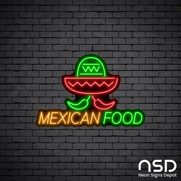 Mexican Food Neon Sign_Black Brick_Mockup_Black Mexican Food Neon Sign_Black Brick_Mockup_Black