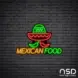 Mexican Food Neon Sign_Black Brick_Mockup_Black