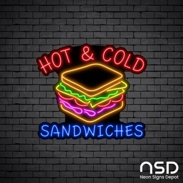 Hot & Cold Sandwiches Neon Sign_Black Brick_Mockup_Black Hot & Cold Sandwiches Neon Sign_Black Brick_Mockup_Black