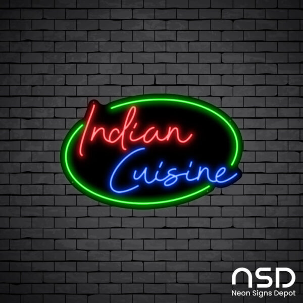 Indian Cuisine V2 Neon Sign_Black Brick_Mockup_Black Indian Cuisine V2 Neon Sign_Black Brick_Mockup_Black