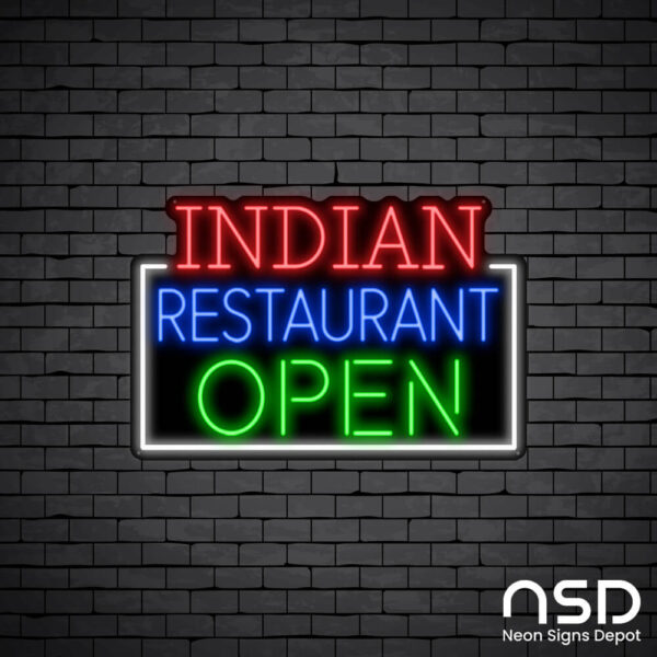 Indian Restaurant Open Neon Sign_Black Brick_Mockup_Black Indian Restaurant Open Neon Sign_Black Brick_Mockup_Black