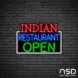 Indian Restaurant Open Neon Sign_Black Brick_Mockup_Black