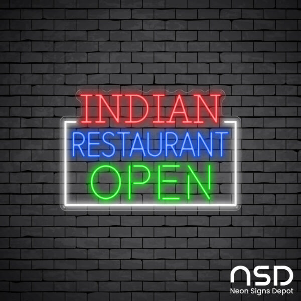 Indian Restaurant Open Neon Sign_Black Brick_Mockup_Transparent Indian Restaurant Open Neon Sign_Black Brick_Mockup_Transparent