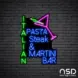 Italian Pasta Steak & Martini Bar Neon Sign_Black Brick_Mockup_Black