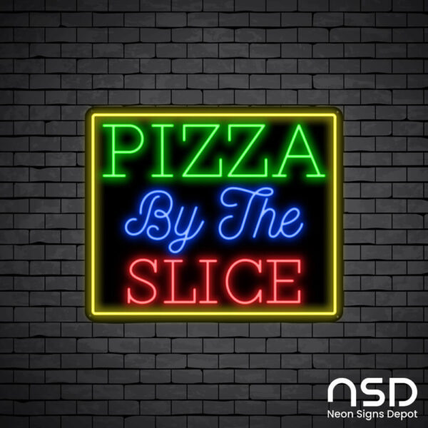 Pizza By The Slice Neon Sign_Black Brick_Mockup_Black Pizza By The Slice Neon Sign_Black Brick_Mockup_Black