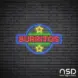 Burritos V8 Neon Sign_Black Brick_Mockup_Transparent