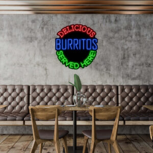 Delicious Burritos Served Here Neon Sign