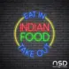 Indian Food Eat In Take Out Neon Sign_Black Brick_Mockup_Transparent