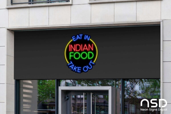 Indian Food Eat In Take Out Neon Sign_Black_Mockup_Template02 Indian Food Eat In Take Out Neon Sign_Black_Mockup_Template02