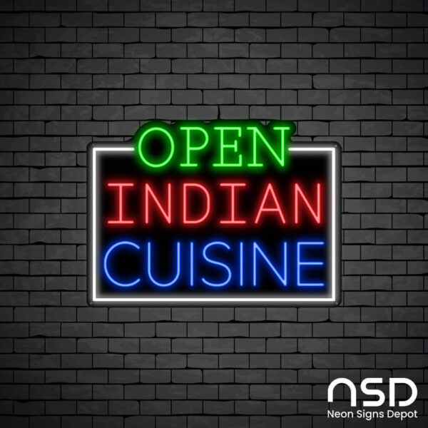 Open Indian Cuisine Neon Sign_Black Brick_Mockup_Black Open Indian Cuisine Neon Sign_Black Brick_Mockup_Black
