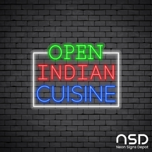 Open Indian Cuisine Neon Sign_Black Brick_Mockup_Transparent Open Indian Cuisine Neon Sign_Black Brick_Mockup_Transparent