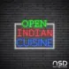 Open Indian Cuisine Neon Sign_Black Brick_Mockup_Transparent