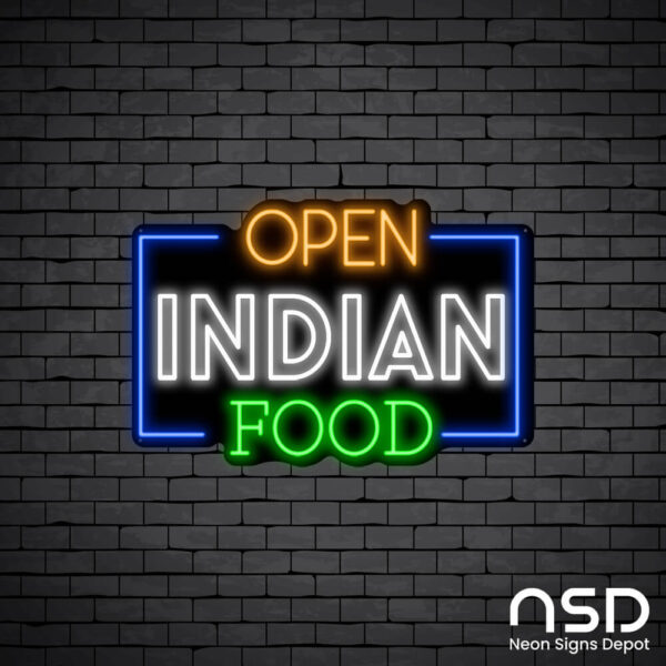 Open Indian Food Neon Sign_Black Brick_Mockup_Black Open Indian Food Neon Sign_Black Brick_Mockup_Black