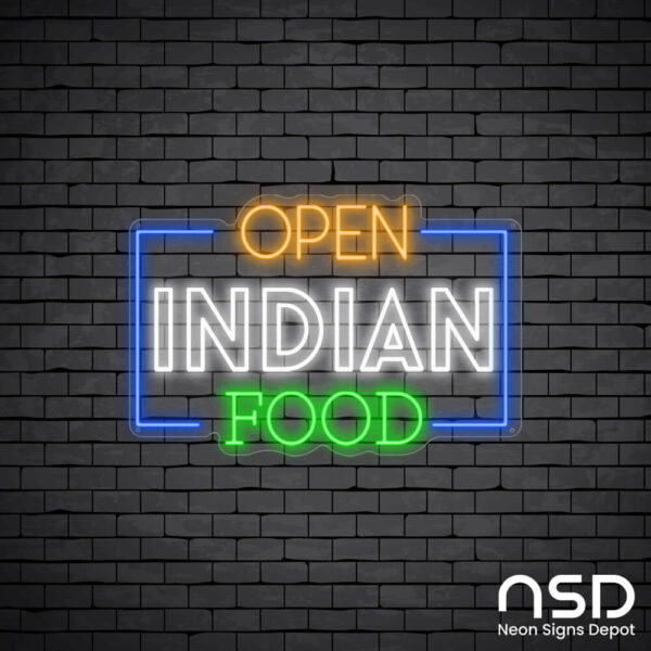 Open Indian Food Neon Sign_Black Brick_Mockup_Transparent Open Indian Food Neon Sign_Black Brick_Mockup_Transparent