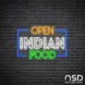 Open Indian Food Neon Sign_Black Brick_Mockup_Transparent