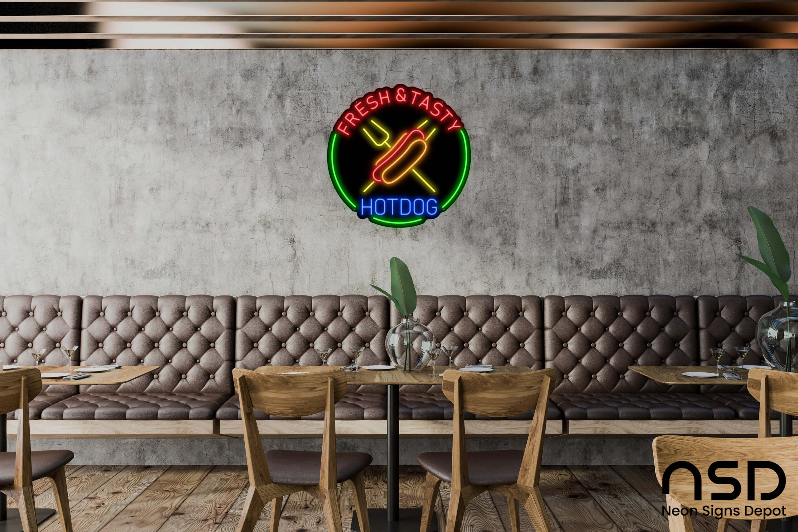 Fresh & Tasty Hotdog Neon Sign neon sign